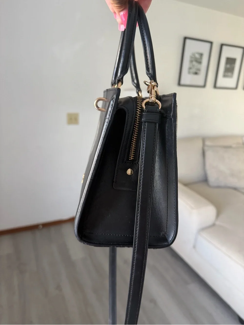 Coach Zoe Carryall Bag in Black Leather with Gold Hardware